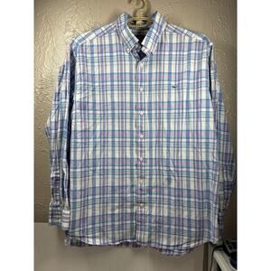 Vineyard Vines‎ Slim Fit Whale Shirt Mens Button Down Plaid Blue Pink Size XXL